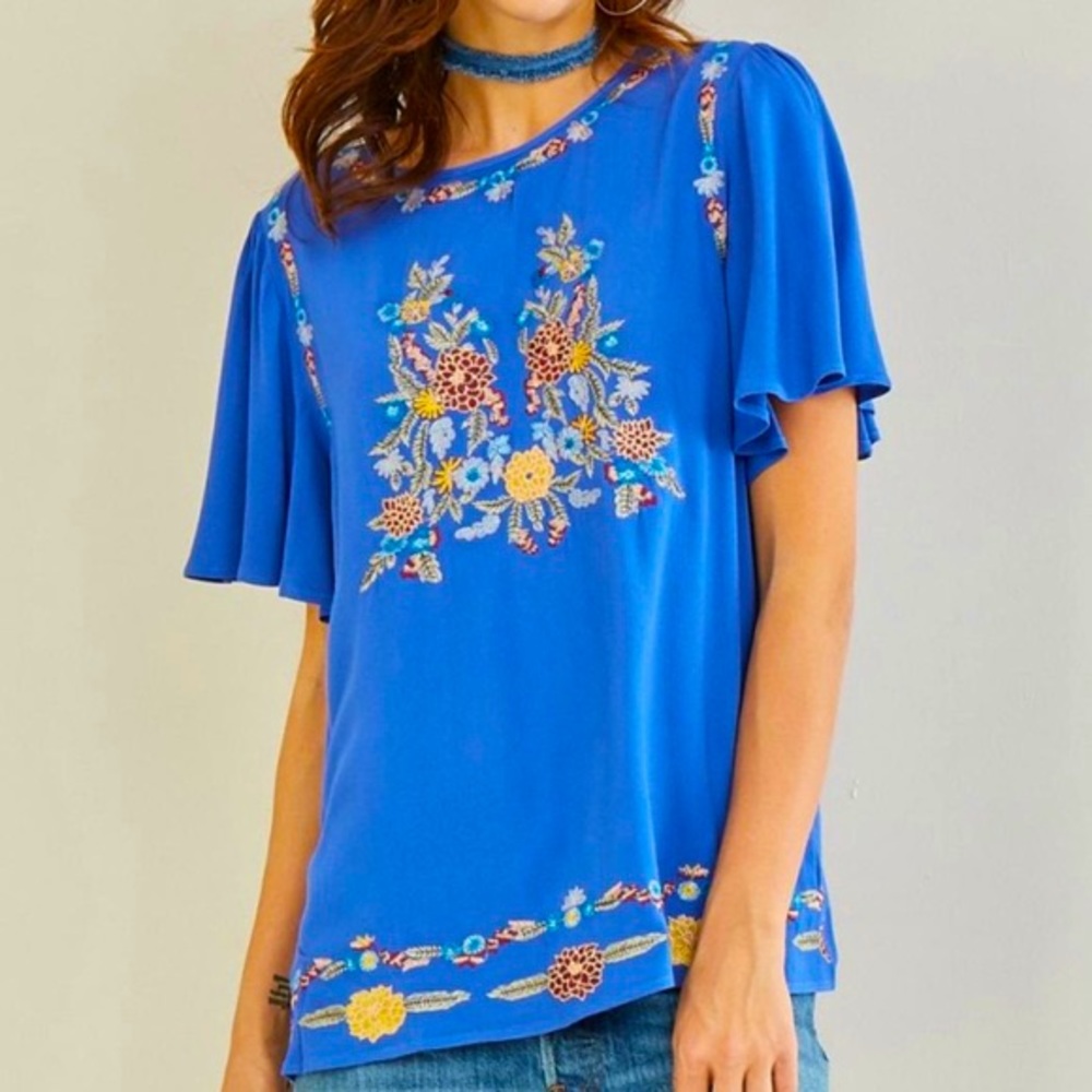 Entro Embroidered Blue Top